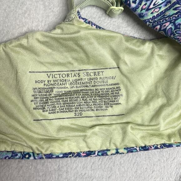 Victoria's Secret blue green patterned lightly lined plunge t-shirt bra 32D - Picture 3 of 3